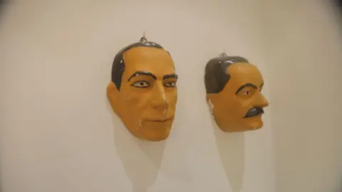 Closeup of two face masks from the dental room.