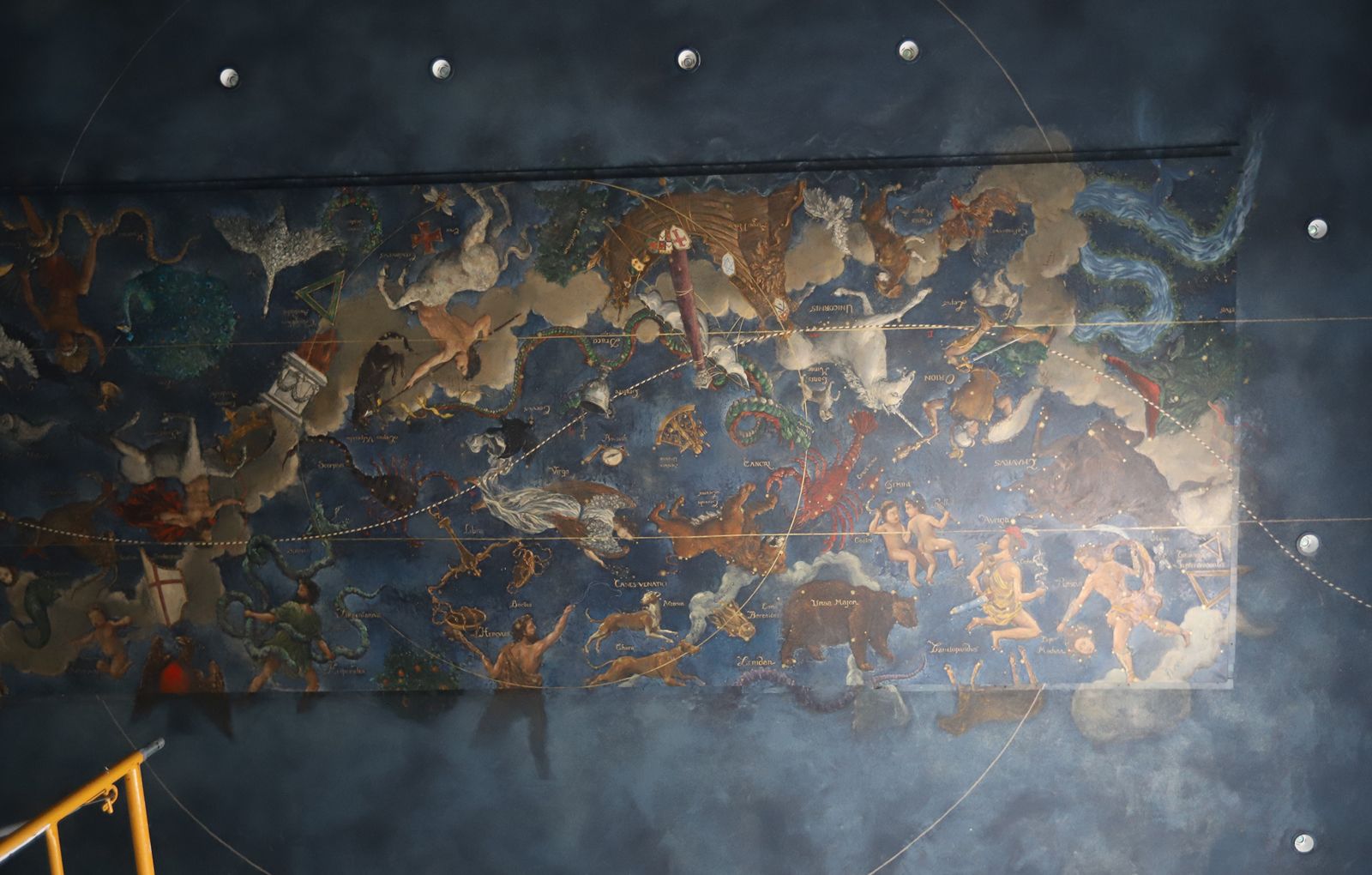Ceiling artwork inside the temple structure on Little St. James.